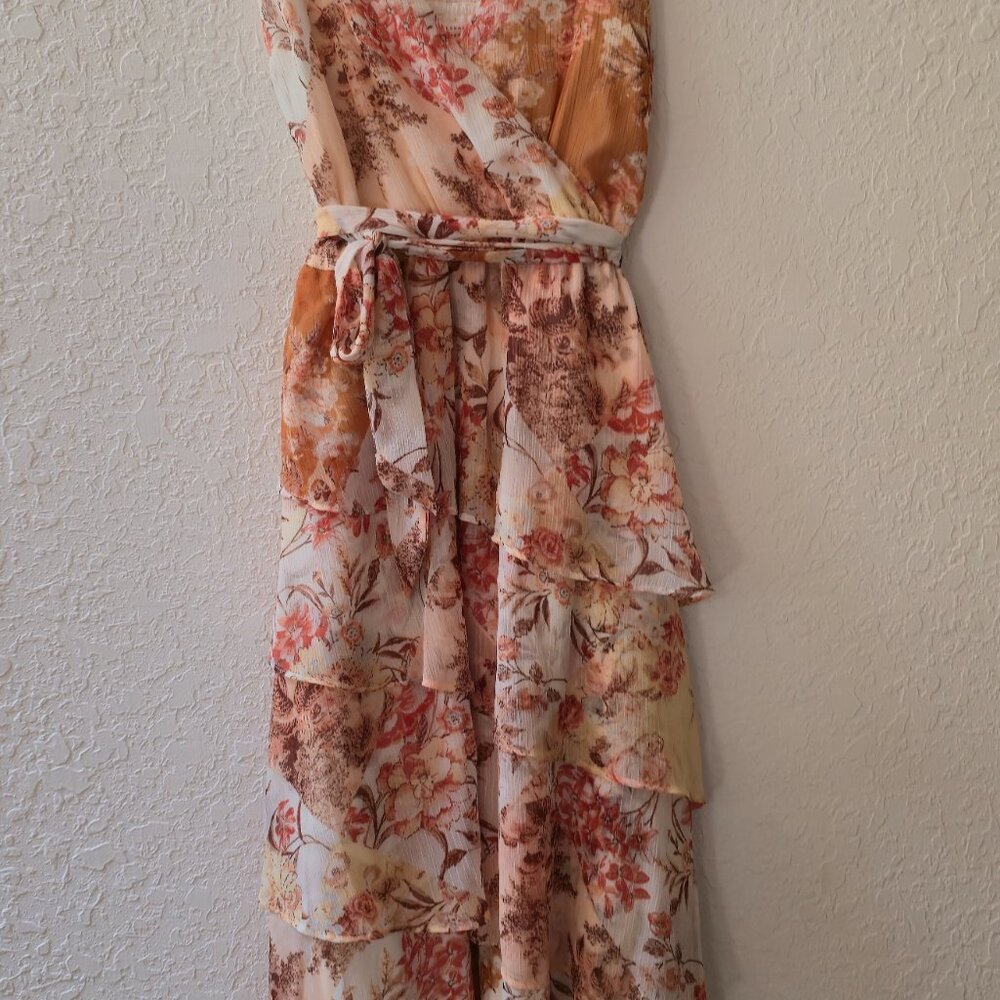 LC Lauren Conrad Strappy Cream Floral Tiered Midi Dress